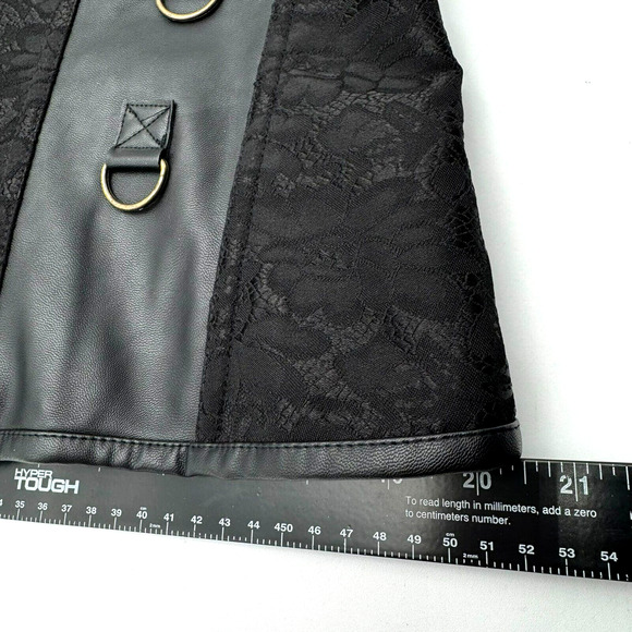 6X Black Steel Boned Steampunk Goth Witch Brocade Floral Leather Overbust Corset - Picture 14 of 14